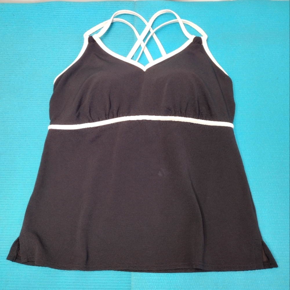 Land's End Women's Swimwear Top Tankini Strappy Cross back Size 14